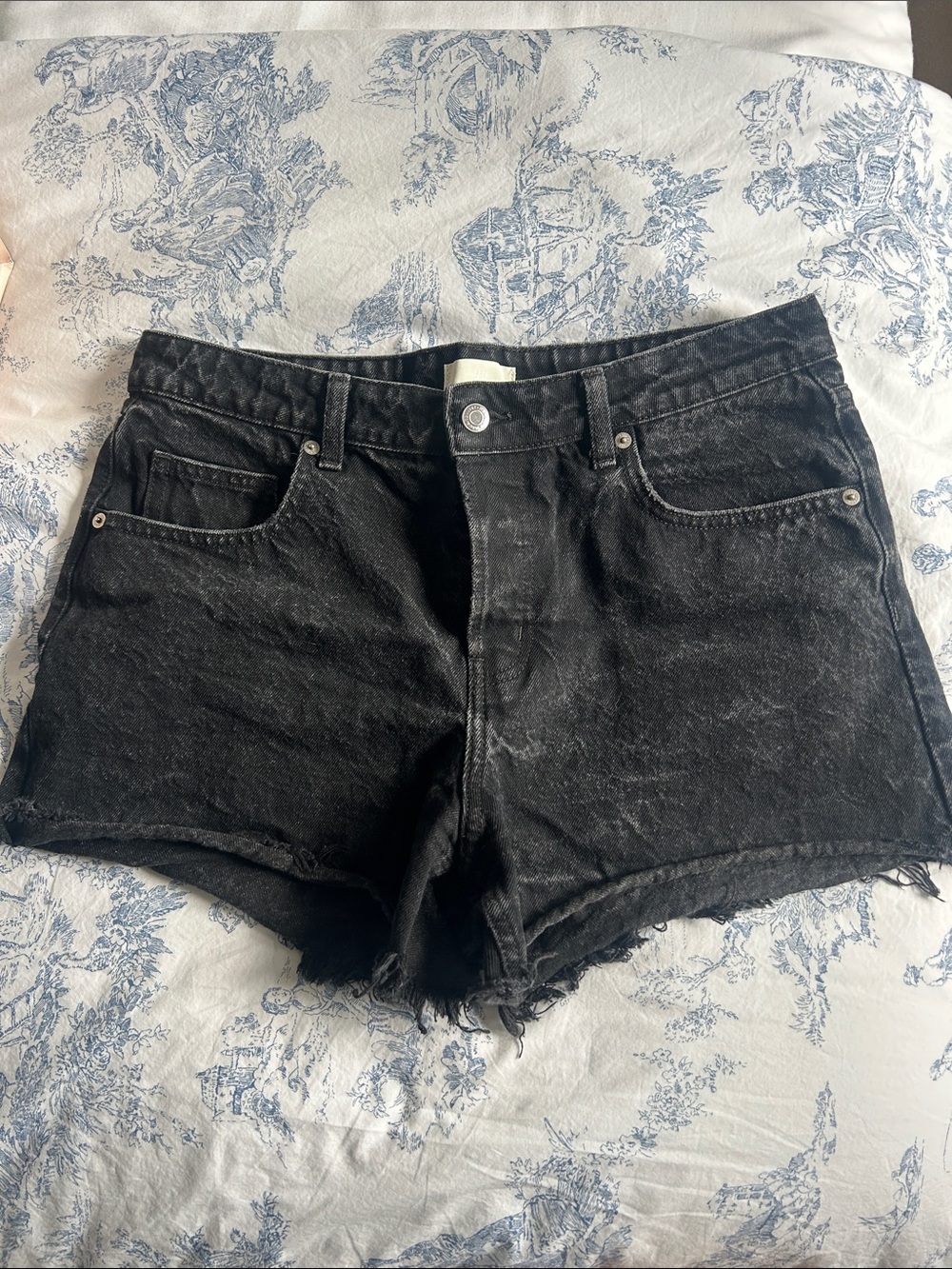 H&M Black Washed Denim Cutoff Shorts